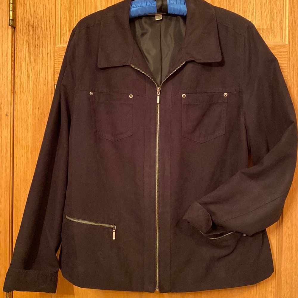 Black micro-suede zip front jacket